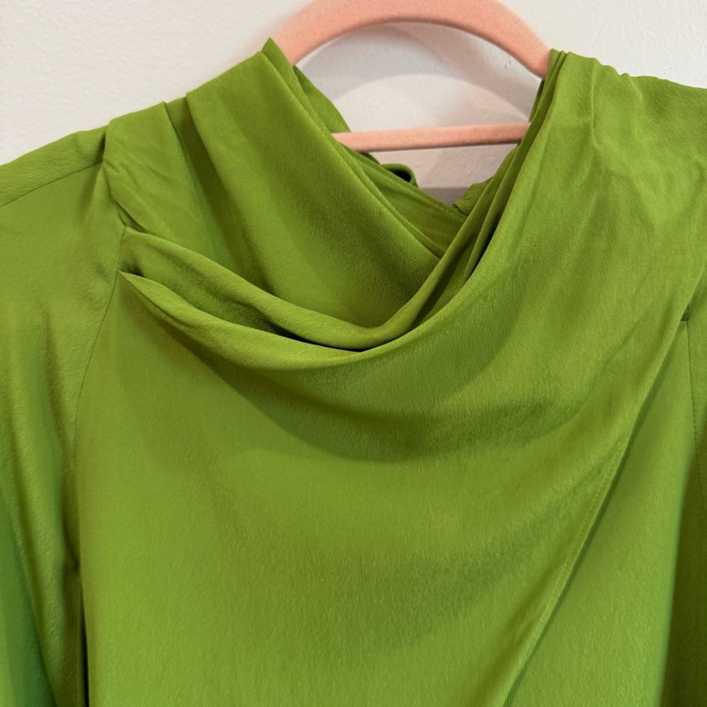 Zara | Green Flowy Satin Drape Long Sleeve Blouse - Picture 11 of 16
